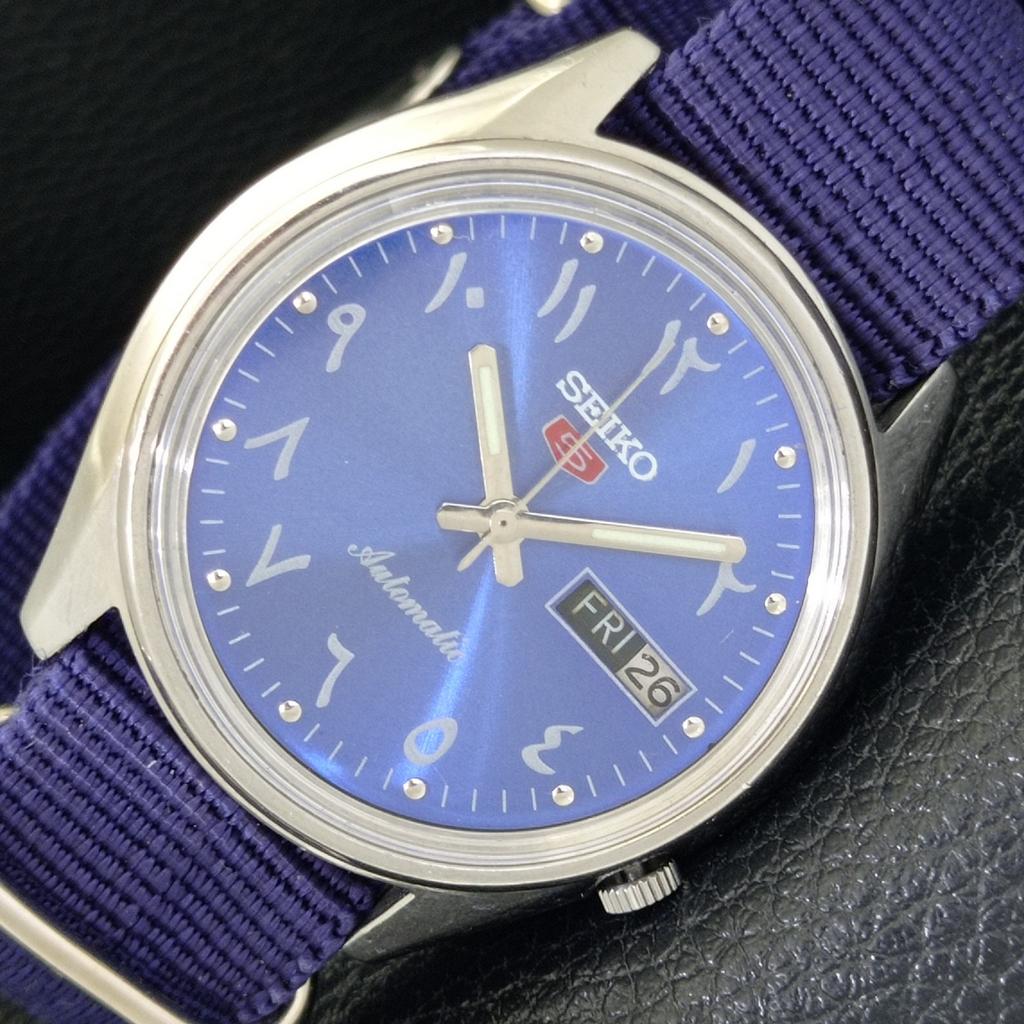 

SEIKO 5 AUTOMATIC 7019A VINTAGE JAPAN MENS ARABIC BLUE DIAL WATCH a701457-5 R206b-a701457