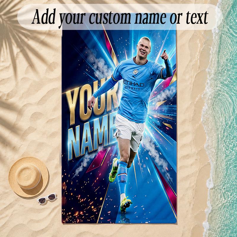 Beach TowelErling Haaland Custom Name Text Personalized Soft Towel for Beach Pool Indoor Home Decor Gift