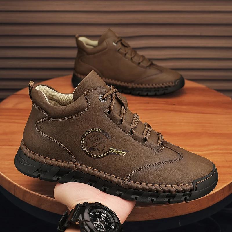 Italian Men's Casual Shoes Leather Sneakers Handmade Luxury 2024 New In Fashion Outdoor Shoes Outdoor Lace Up Man Hiking Shoes