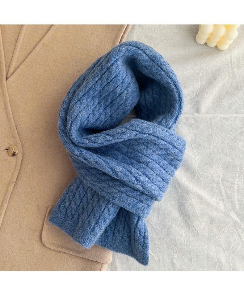 Korean version of solid color literary and artistic small twist scarf women's winter versatile simple wool imitation cashmere warm long small scarf