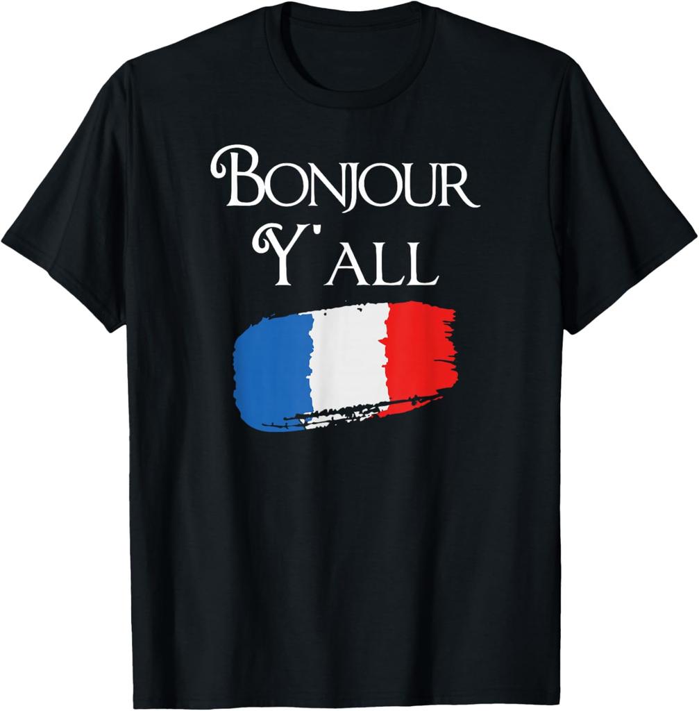 Bonjour YAll Funny French Flag Shirt France Lover Gift TShirt Cotton Unisex Summer Streetwear Tops Short Sleeve Tee Camisas