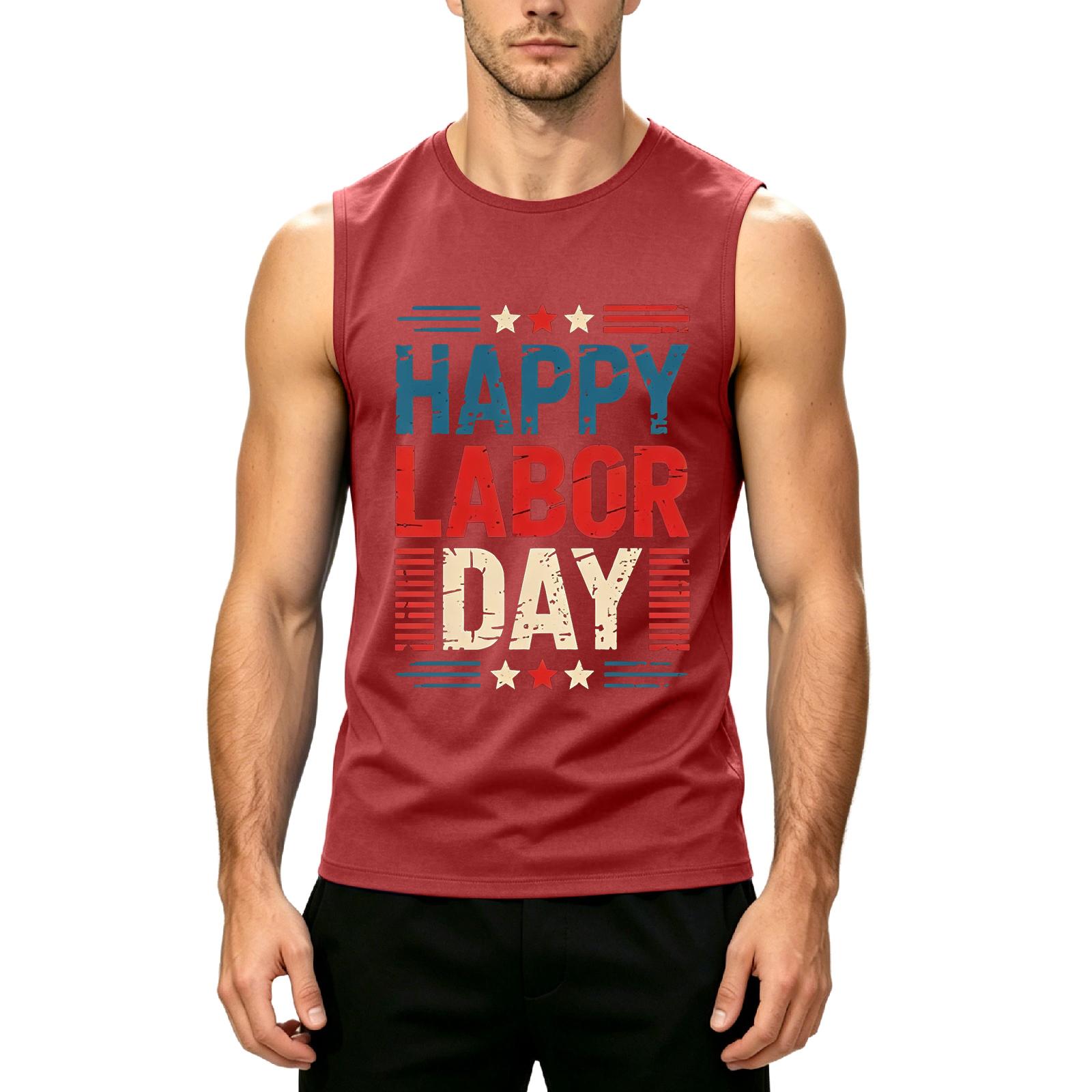 

Men s Sleeveless Tank Top with Labor Day Print Casual Crew Neck Lightweight Relaxed Fit Shirt for Summer Holiday XL червоний