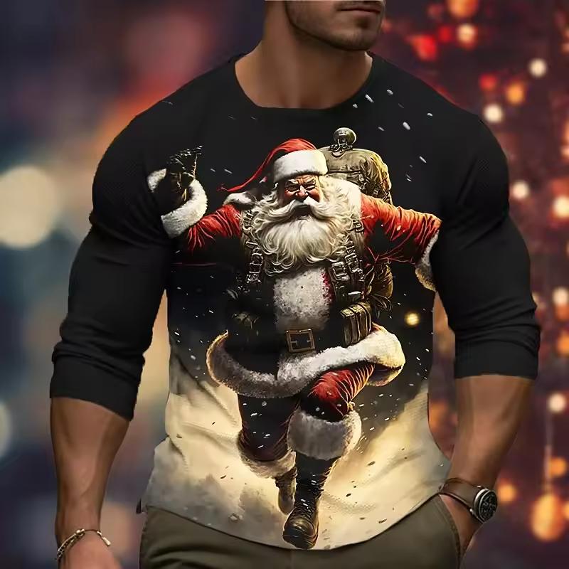 

Мужская и женская футболка с длинным рукавом с 3D-принтом с рисунком Санта-Клауса, на рождественскую тематику, для семейной вечеринки, креативный дизайн, одежда для личности XXL