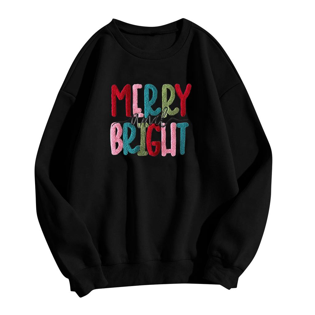 Damenmode Lässig Langärmlig Locker Weihnachten Bedruckt Rundhals Pullover Hoodie Sweatshirt