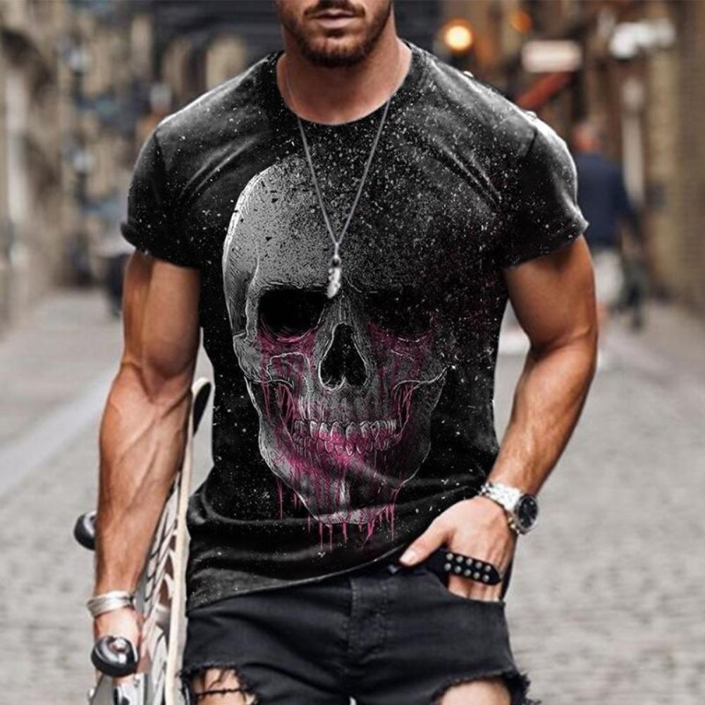Skull Pattern 3D Printed T-shirt Summer Casual Round Neck Men's T-shirts