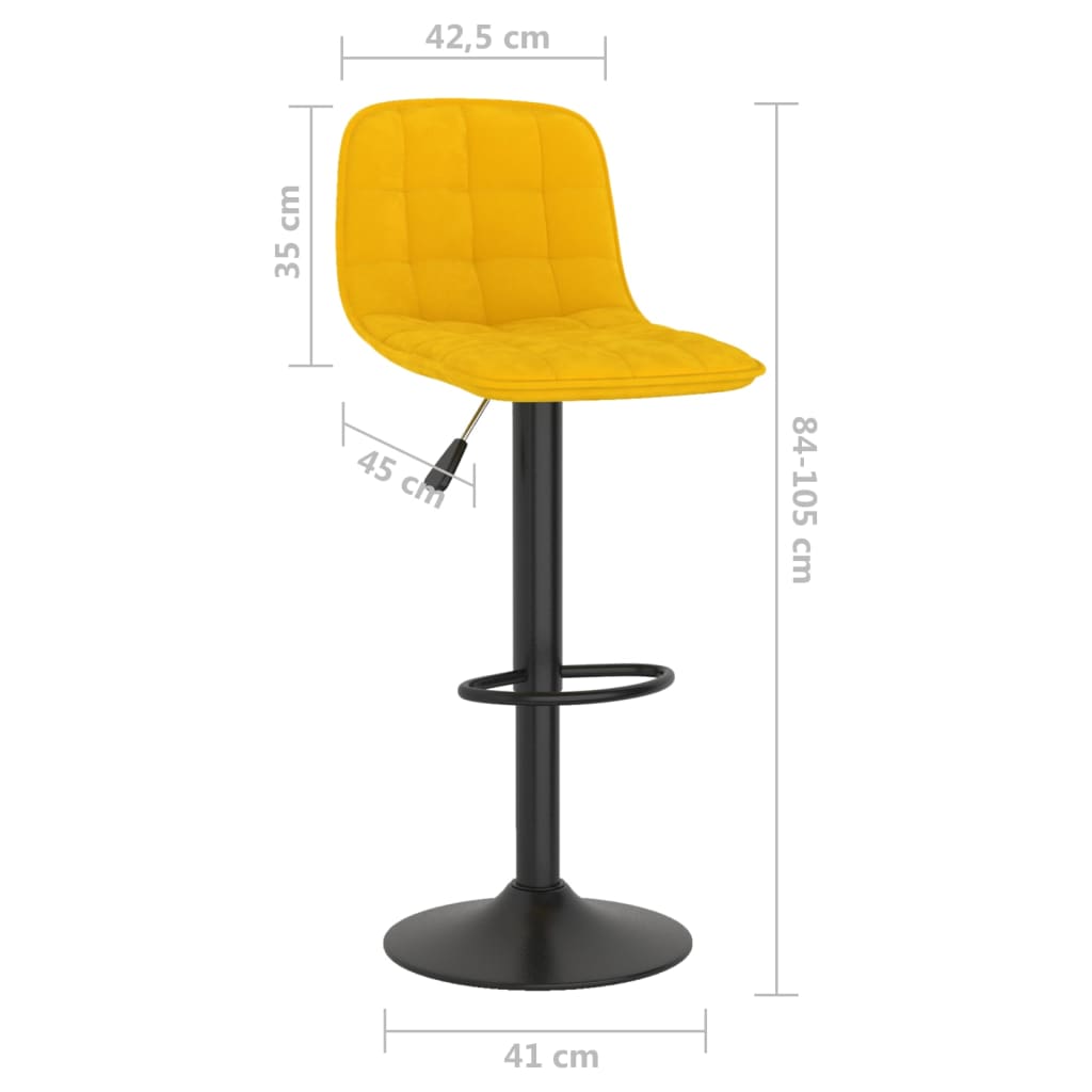 Bar Stool Set of 2 Yellow Velvet
