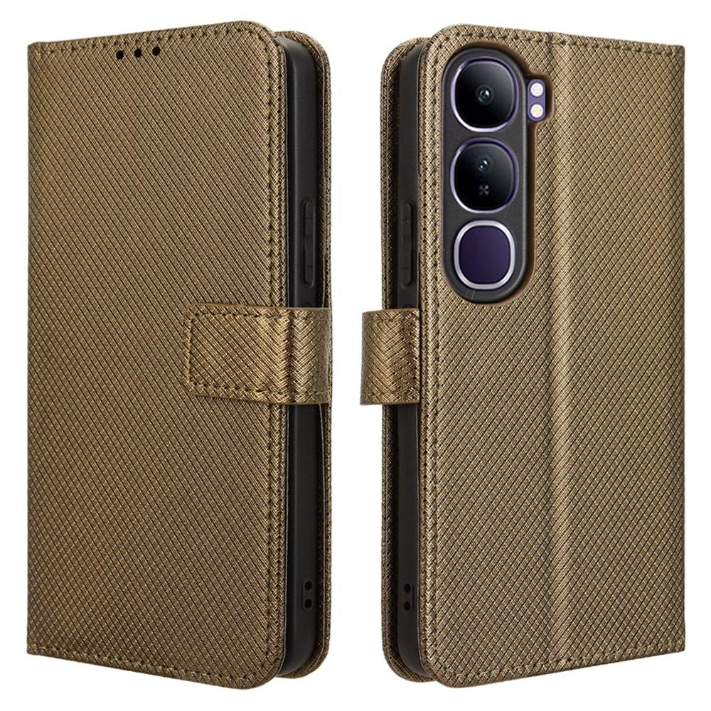 For vivo V40 Lite (Indonesia) 4G/5G Case PU Leather Diamond Texture Wallet Phone Cover