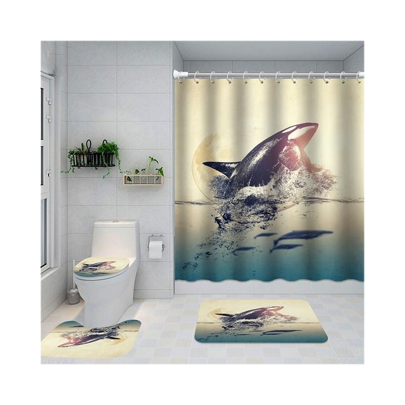 Dolphin 3D Digital Printing Shower Curtain Shower Curtain Dolphin Non-Slip Mat Four-Piece Set