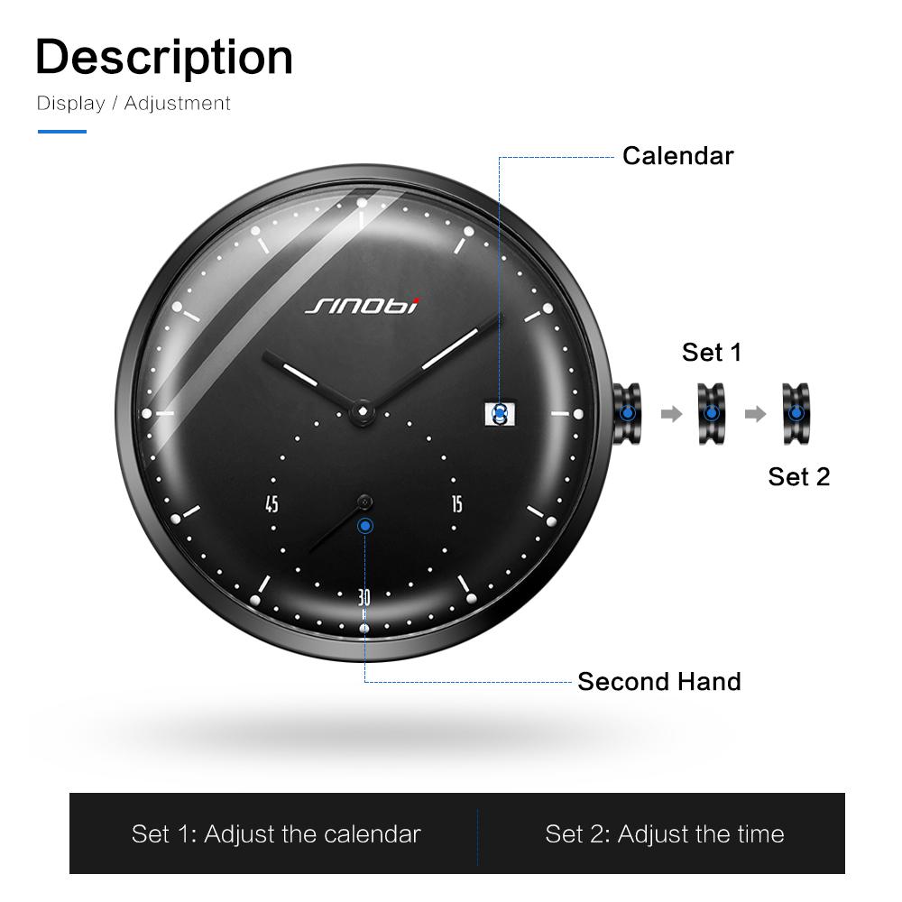 SINOBI Luxury Men's Quartz Watches 42mm Dial Waterproof Wristwatch Waterproof Luminous Pointer Clock Stainless Man Sports Watch