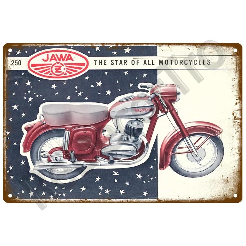 JAWA Vintage Nástěnný Plakát Vintage Retro Nástěnný Domácí Restaurace Dekorace Plaketa Kovová Nástěnná Dekorace Umění Kovová Značka Plechová Značka Talíř