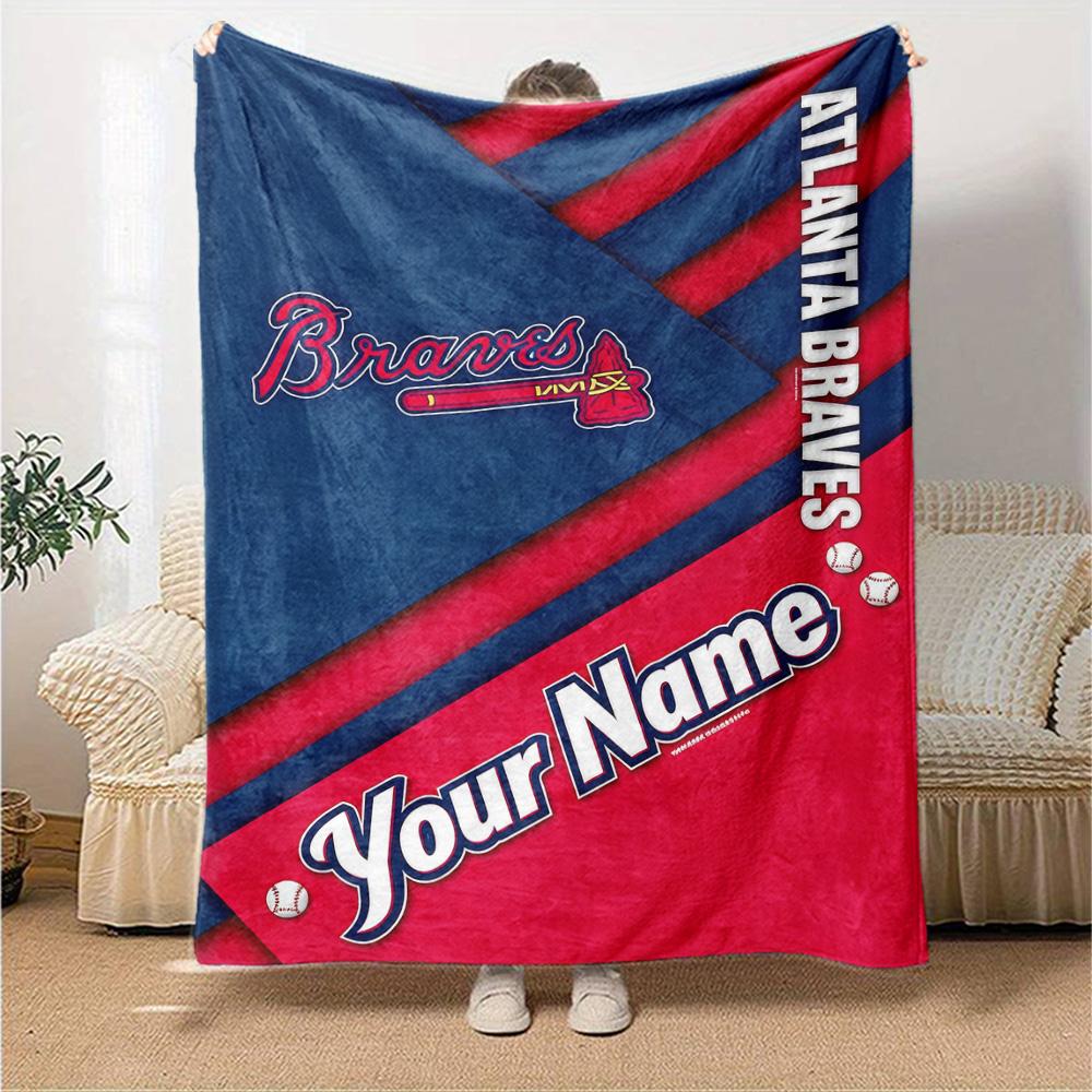 Name Custom Atlanta Braves Print Flannel Blanket High Quality Warm Comfortable Cover for All Seasons Perfect for Gifts Home Decor