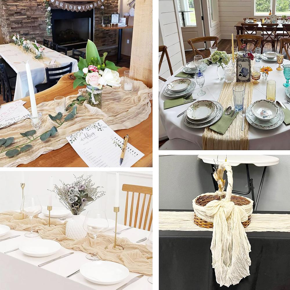 Beige Gauze Cheesecloth Table Runner Rustic Boho Semi Sheer Ivory Table Runner Wedding Bridal Baby Shower Birthday Party Decor