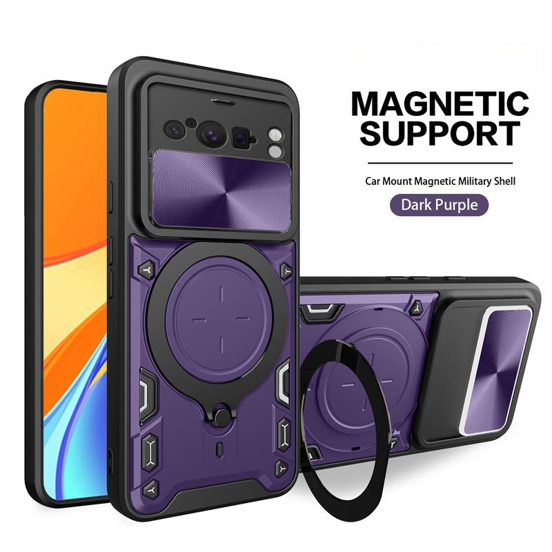 Armor Magnetic Metal Ring Stand Funda for Google Pixel8 Pro Case Slide Camera Lens Back Cover for Pixel 8 Pro 8Pro Protect Shell