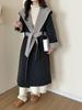 2025 Autumn/Winter Loose Fit Wool Blend Double-Sided Color Block Hooded Overcoat
