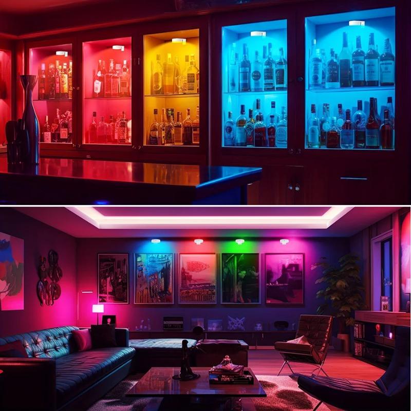Under Cabinet Lights RGB LED Spotlight 12 Color Night Light Rechargeable Wireless Dimmable With Remote Control Wine Cabinet Light
