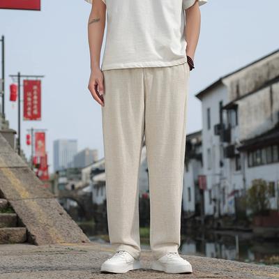Male Trousers Pocket Men's Casual Pants Linen Wide Thin Summer Loose Straight Baggy Long Streetwear Low Price Stylish Big Size
