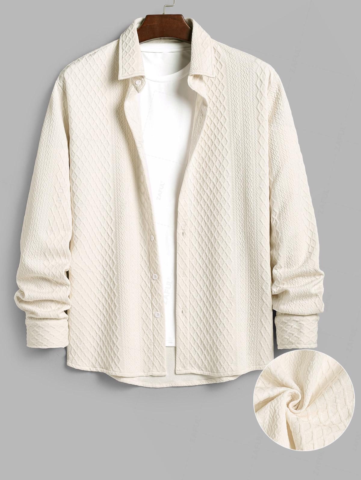 ZAFUL Мужская рубашка Air Cotton с геометрическим жаккардовым узором и длинными рукавами — фото 6