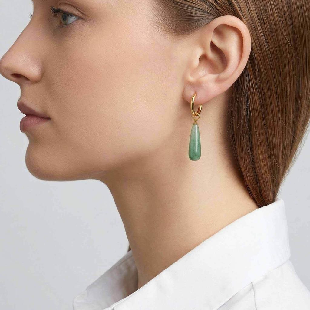 Women's Amethyst Teardrop & Tiger Eye Malachite Gold Earrings