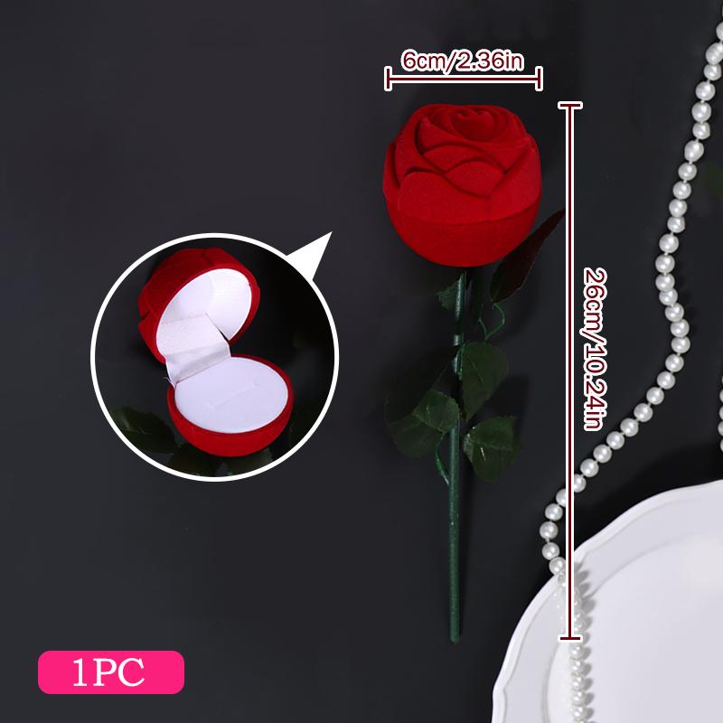 1/2Pcs Velvet Flocked Ring Box with Rose Heart Strawberry Design, Elegant Jewelry Case for Valentine, Christmas & Wedding Gifts