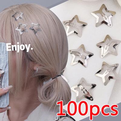 10/100 st Silverstjärna Hårklämmor för Flickor Filigranstjärna Metall Snäppklämma Hårnålar Håraccessoarer Nickelfri Blyfri