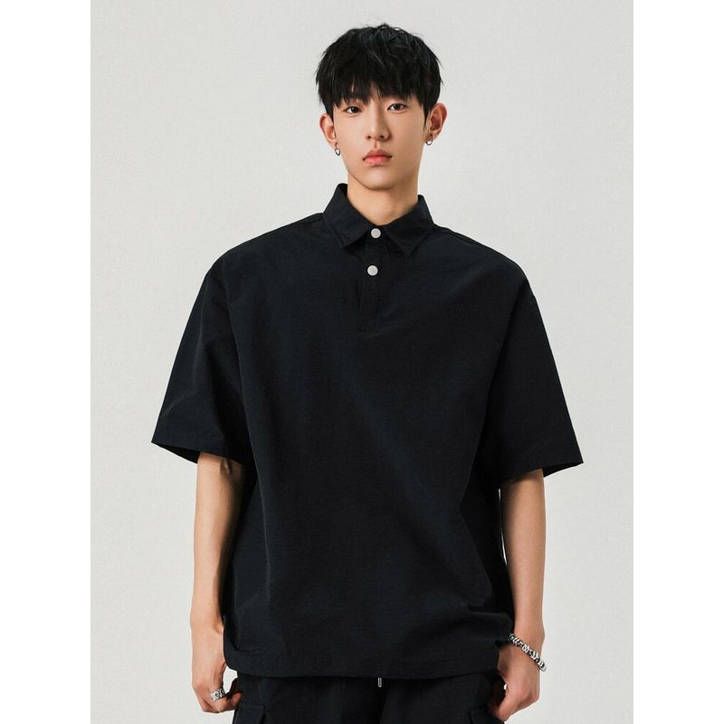 Wassup American-Style Solid Color Polo Shirt Short-Sleeved Men's Summer Trendy Brand Loose Versatile T-Shirt Retro Half-Sleeve Top