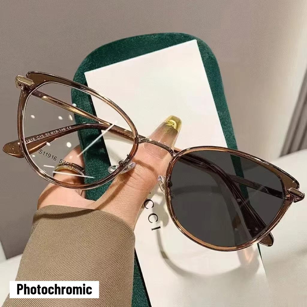 Fashion Cat Eye Pochromic Reading Glasses for Women Outdoor Color Changing UV Protection Sunglasses Far Sight Eyeglasses