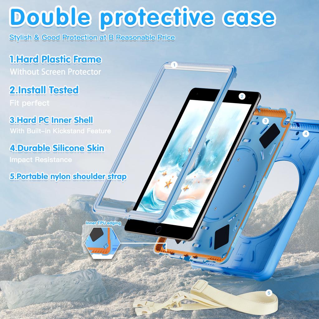 Handle Grip Case for IPad 10.2 2019 2020 2021 7th 8th 9th Generation 360 Rotating Stand Heavy Duty Cover Kids Cute Cartoon Funda