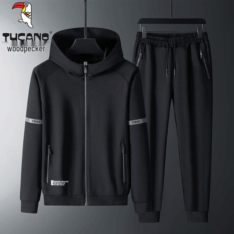 Męski zestaw bluzy z kapturem i spodni z podszewką z polaru Włoski Dzięcioł