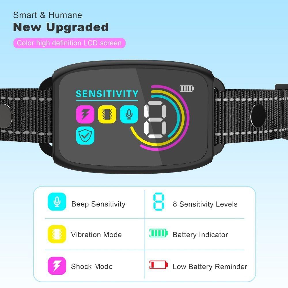 Type-C Rechargeable Dog Barking Collar Color Screen Vibration Stop Bark Collar  Pet Dog Training