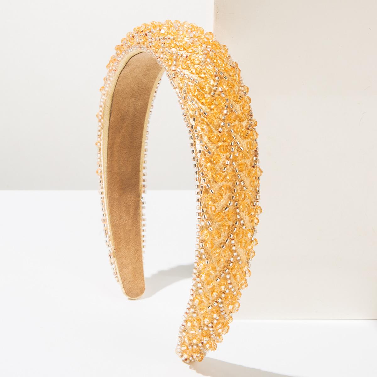 

Luxurious Beaded Hairband for Women - Fashionably Simple Crystal Headband - Versatile High-Crown Hairpiece кавовий