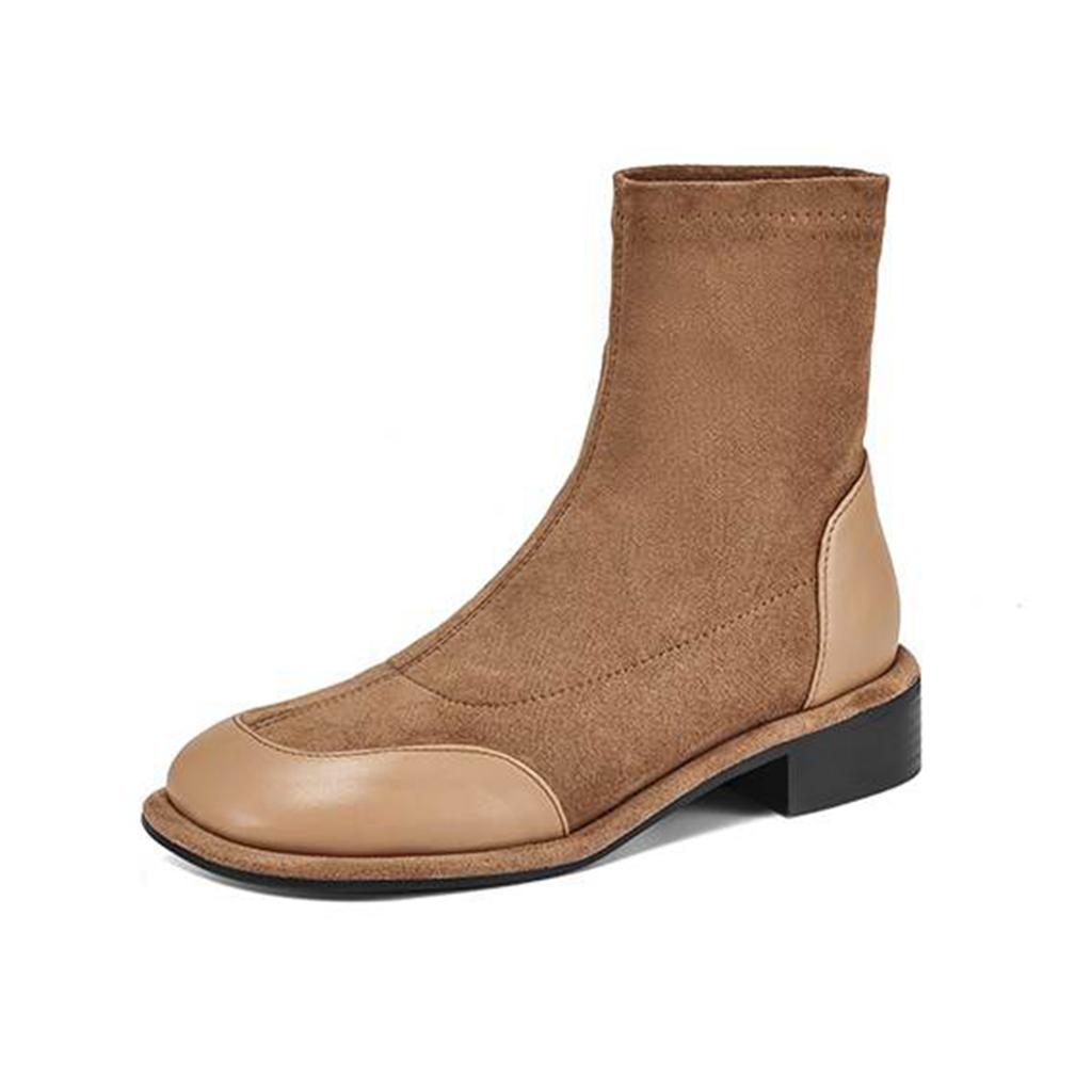 Krazing Pot Flock Autumn Winter Shoes Low Heels Size 43 Stretch Boots Back Preppy Style Street Wear Elastic Ankle Boots