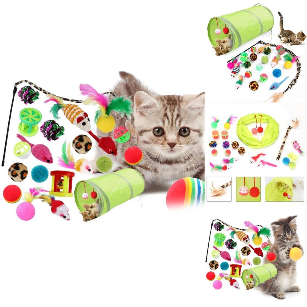 Ultimate Cat Play Set Sisal Ball Cat Wand Cat Tunnel 21 Piece Kit For Curious Cats