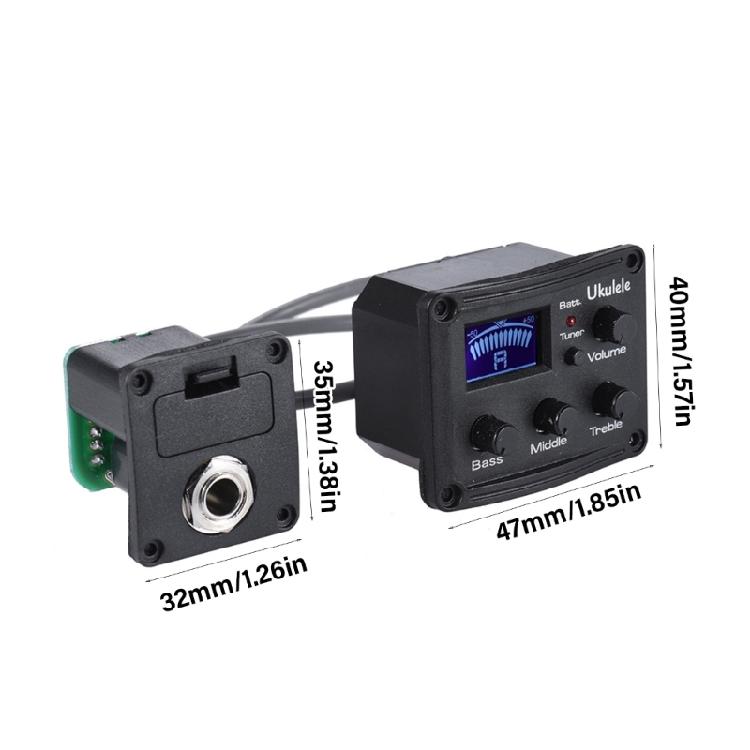 Guitar Preamp Pickup Digital Tuner Systems 3-Band Equalizer Ukulele Piezo Pickup with LCD Display and Volumes Control