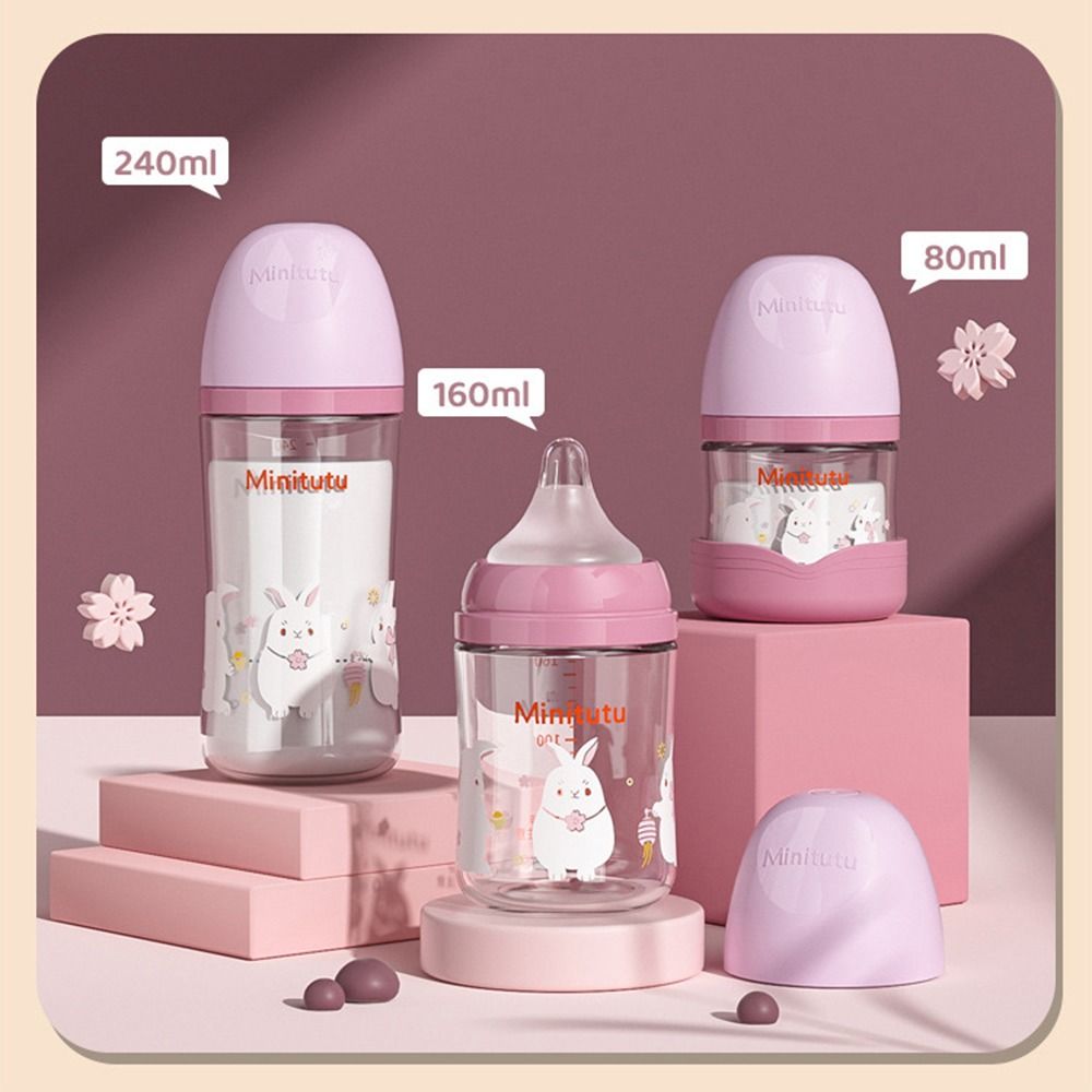 Wide Mouth Newborn Glass Bottle Rabbit Pattern Baby Milk Bottle Transparent