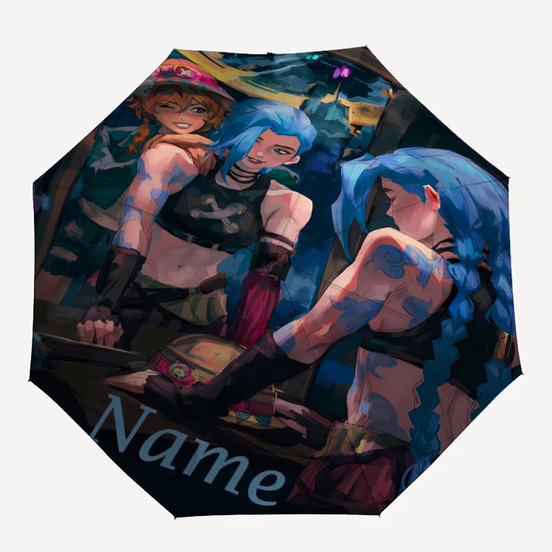 Custom Name Jinx Theme Automatic Umbrella, Lightweight & Portable, 8 Rib, Perfect for Outdoor Travel, Birthdays, Christmas, Gifts.
