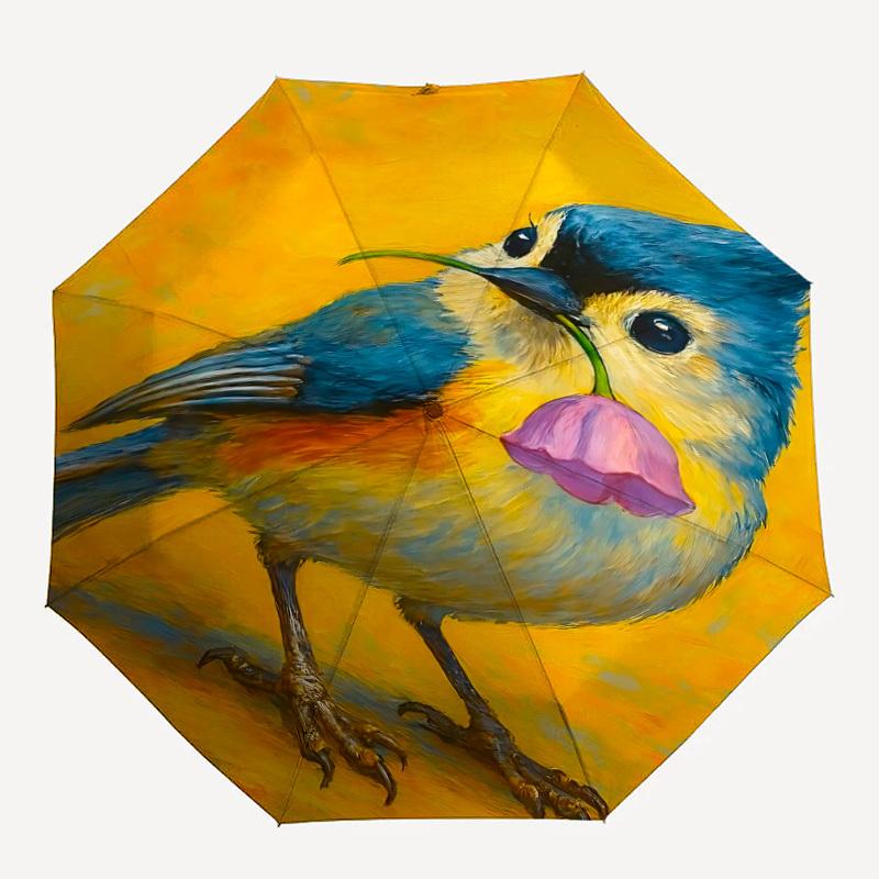 

1pc Bird Flower Automatic Folding Umbrella - 8-Rib Compact Travel Umbrella Durable & Portable for Outdoor Use, Perfect Gift087