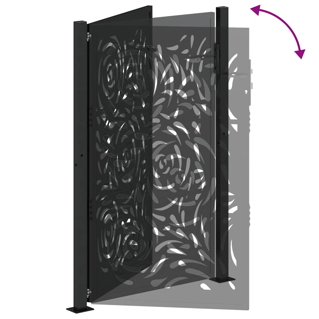 Black Garden Gate 105X155 Cm Steel Flame Pattern
