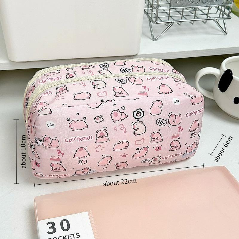 Pencil Bag Capybara Pink Transparent Large Capacity Cute Stylish Storage Pouch Student Portable Stationery Organizer