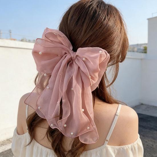 Girl Hairpin Double Layer Bowknot Imitation Pearls Decor Hair Clip Strong Grip Back Head Hair Pin Hair Styling Tool