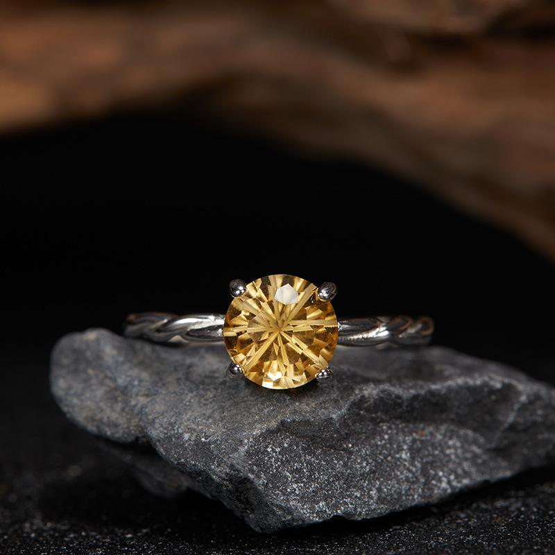 The Wind Does Not Fade, Niche High Sense S925 Sterling Silver 18K Natural Citrine Amethyst Color Treasure Fortune Live Ring
