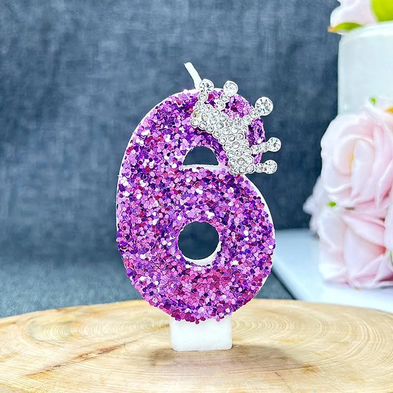 Purple Crown Birthday Candles Number 0 To 9 Princess Cake Decoration Candles Anniversary Party Decorations 0123456789