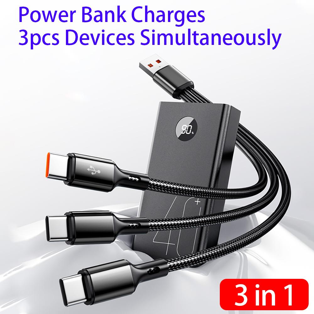 3 In 1 USB-Type C 100W Fast Charging USB A-3Type-C Data Cable For Samsung S24 Huawei Android USB C Data Transfer Cord