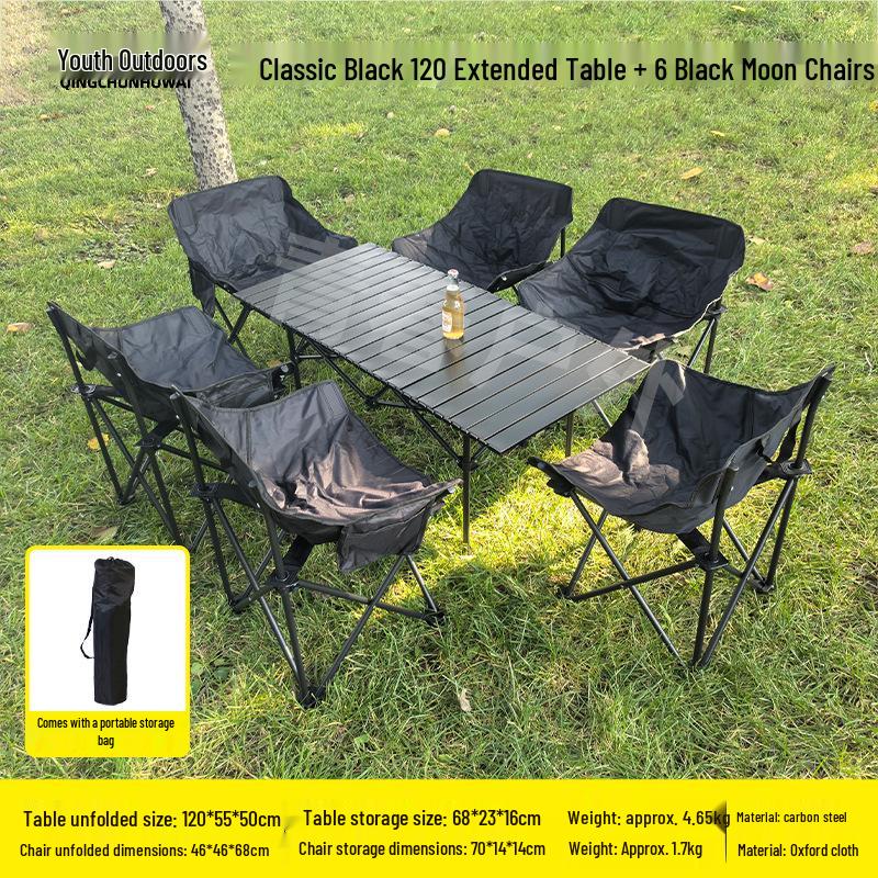 Portable Carbon Steel Folding Table & Chair Set for Camping, Dining, Coffee Shops, and Snack Stalls