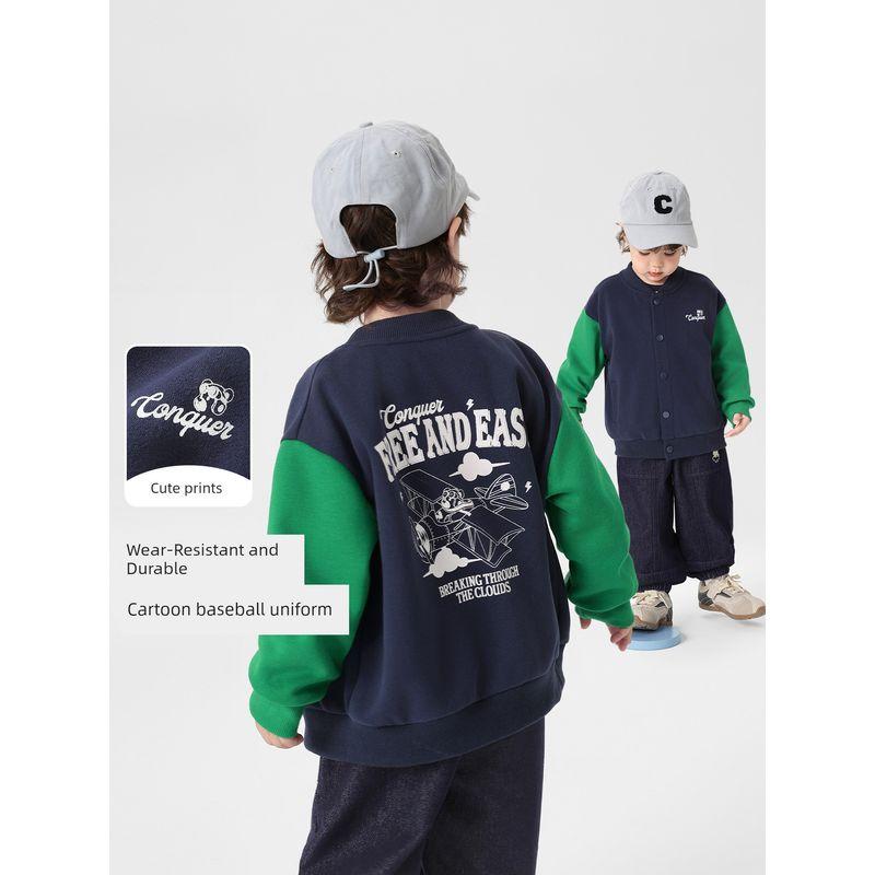Right European Style Boys' Color-Block Baseball Jacket Casual Cardigan 2026 Spring and Autumn New Children's Clothing for Kids and Toddlers