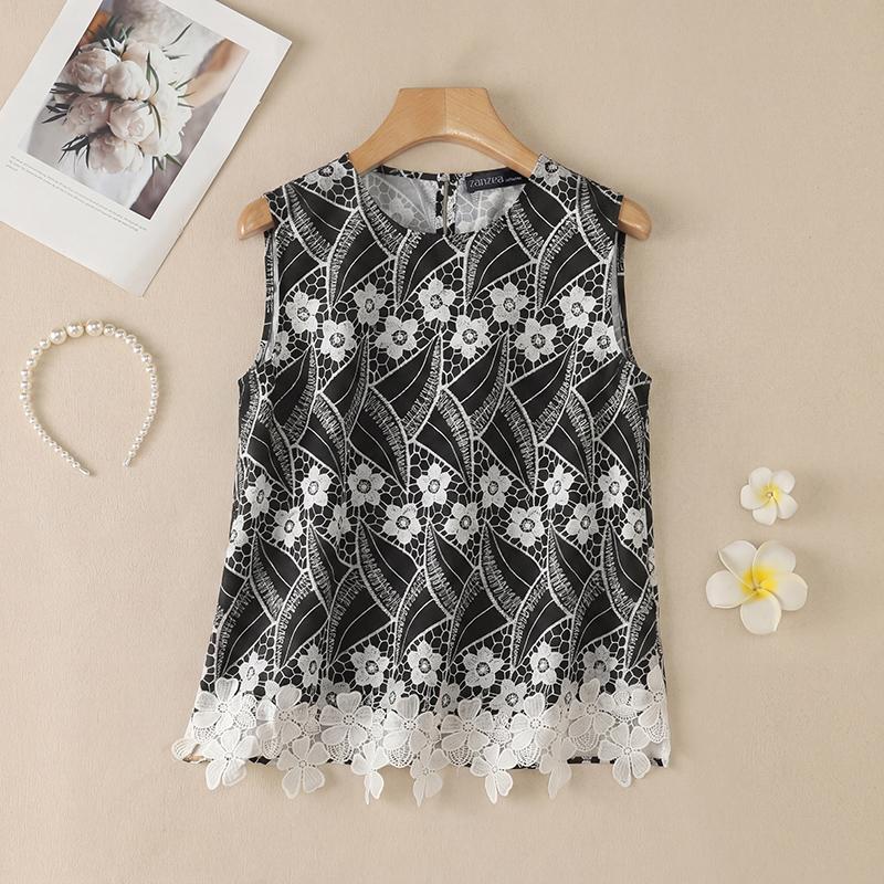 ZANZEA Women Floral Print Casual Round Neck Sleeveless Splice Tank Tops