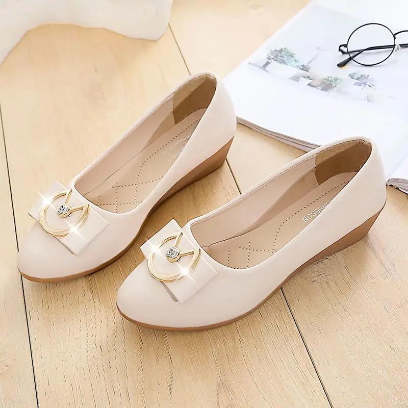 Women's Shoes Wedge Heel Round Toe Ladies Pumps with Medium Heels Spring Young on Promotion Shoe Y2k 2025 Trend 39 Wholesale