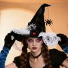 Halloween Witches Hat Pointed Lace Gothic Headdress Retro Finger Bone Black Spider Womens Witch Hat For Prom Masquerade Event