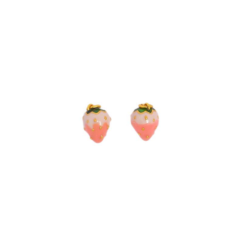 24K Gold-Plated Enamel Strawberry DIY Jewelry Accessories Pink Exquisite Strawberry