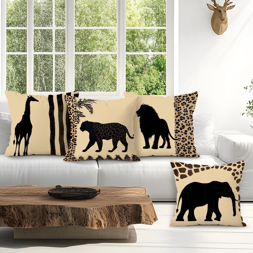 Afrikanische Graslandtier-Silhouette Kissen Kissenbezug Polyester Kissenbezug Dekokissen für Sofa Heimdekoration Kissenbezug