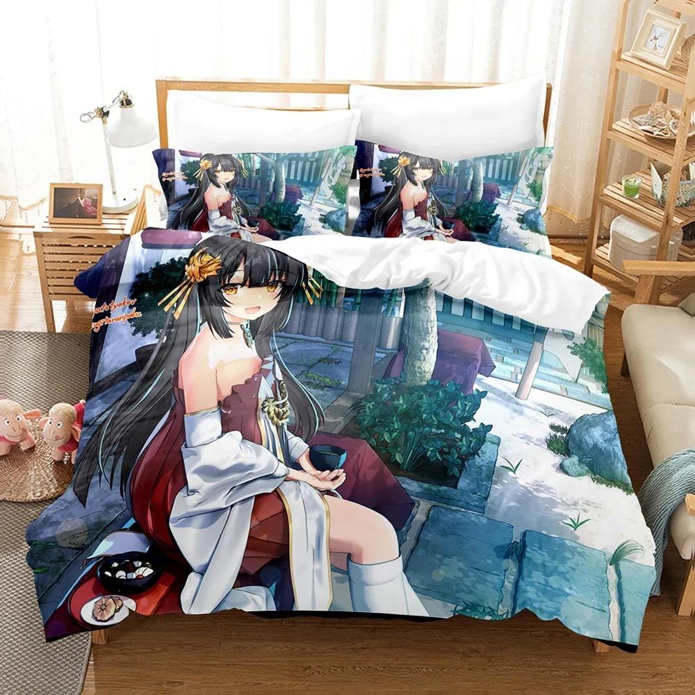 3D Print Azur Lane Bedding Set,Duvet Cover Comforter Bed Set Quilt Cover Pillowcase,King Queen Twin Size Boys Girls Adultse